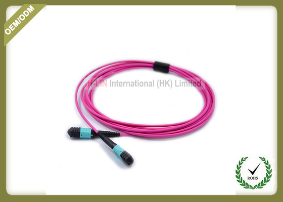 China MTP TO MTP OM4 12 Core Fiber Optic Patch Cord Violet kleuren Multimode LSZH jack leverancier